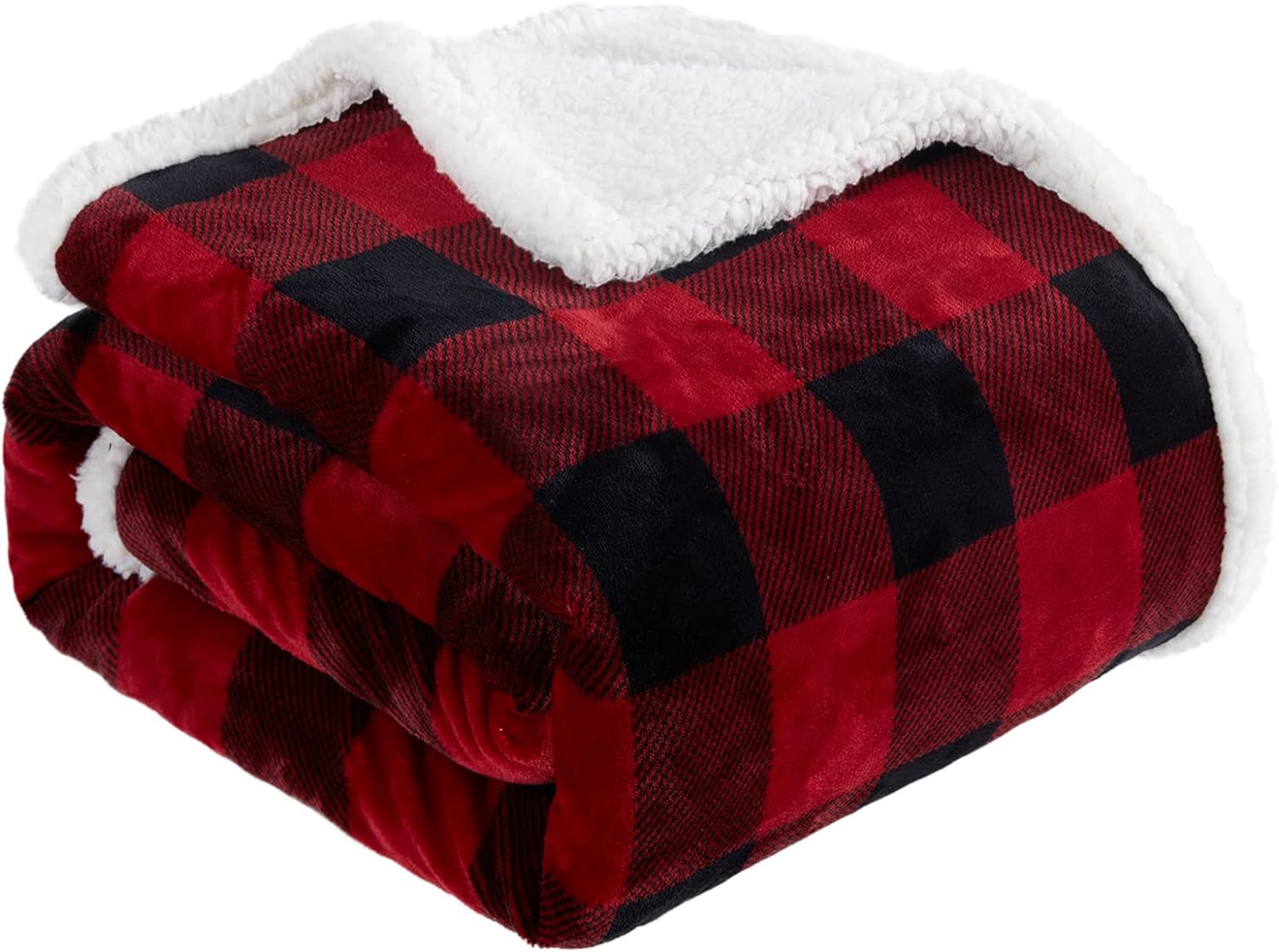 Sherpa Red & Black Buffalo Plaid Christmas Twin Blanket, 60" x 70"