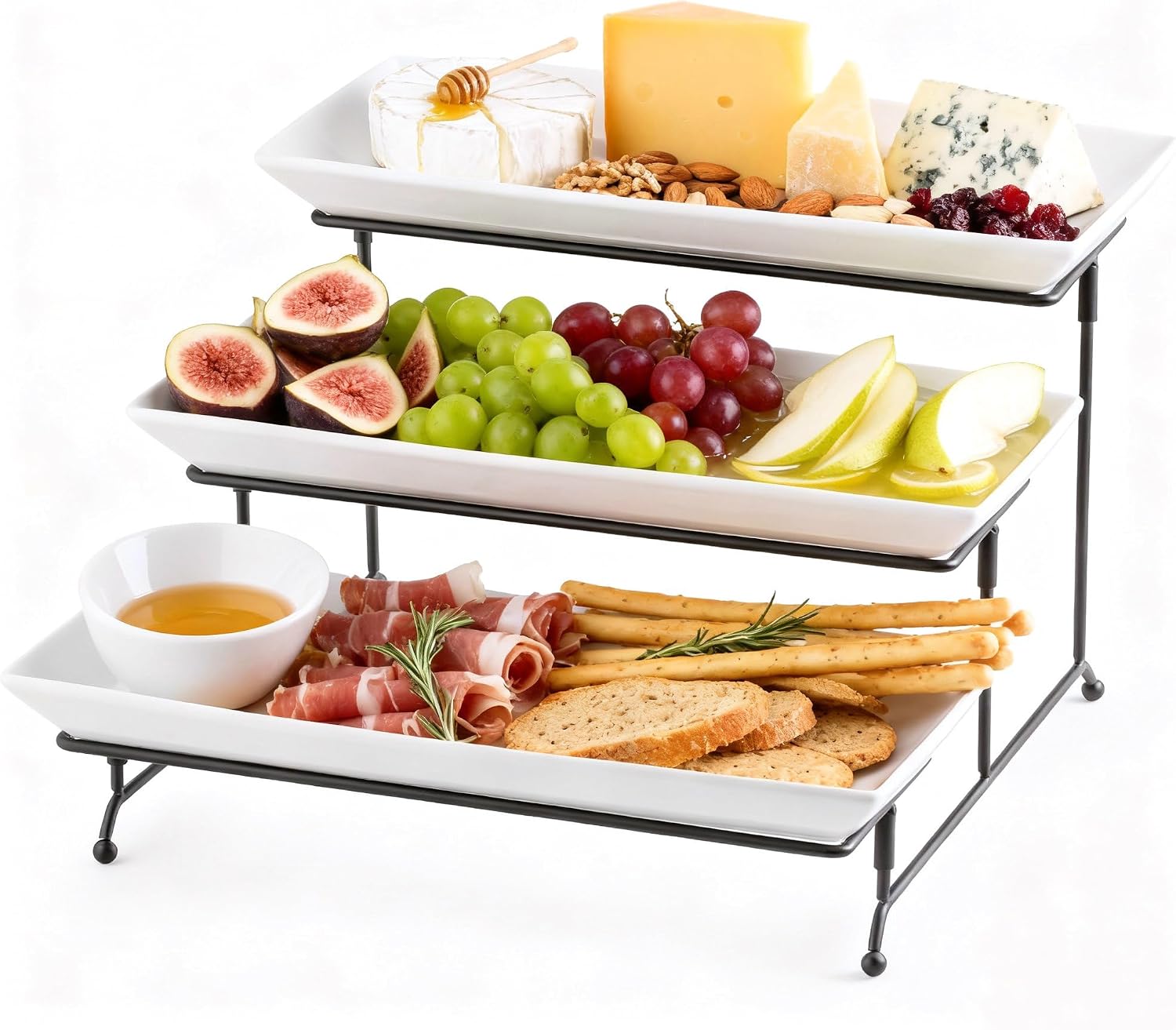 3 Tier Serving Tray Stand, 14 Inch Rectangular Serving Platters