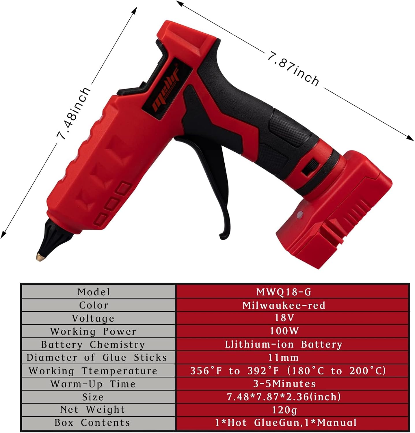 Cordless Hot Glue Gun Compatible With Milwaukee 18V Battery (Tool Only)