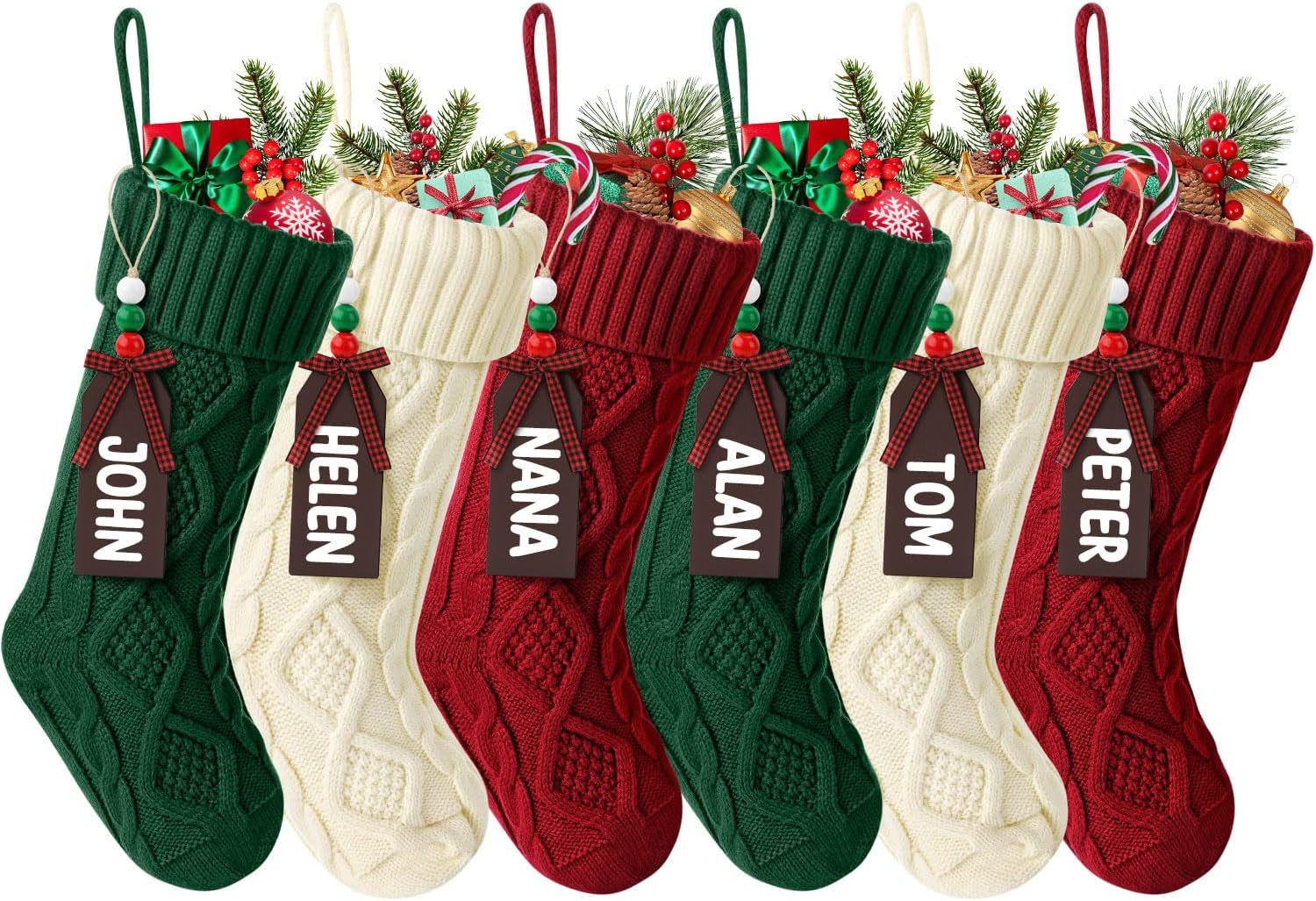 Personalized Christmas Stockings 18 Inches, Set of 6, Cable Knitted