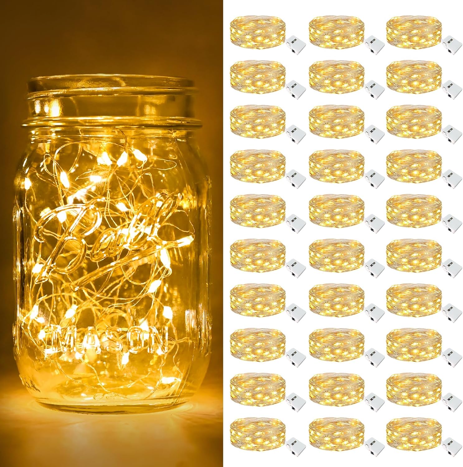 30 Pack Fairy Lights Battery Operated, 7ft Twinkle Lights for Mason Jars
