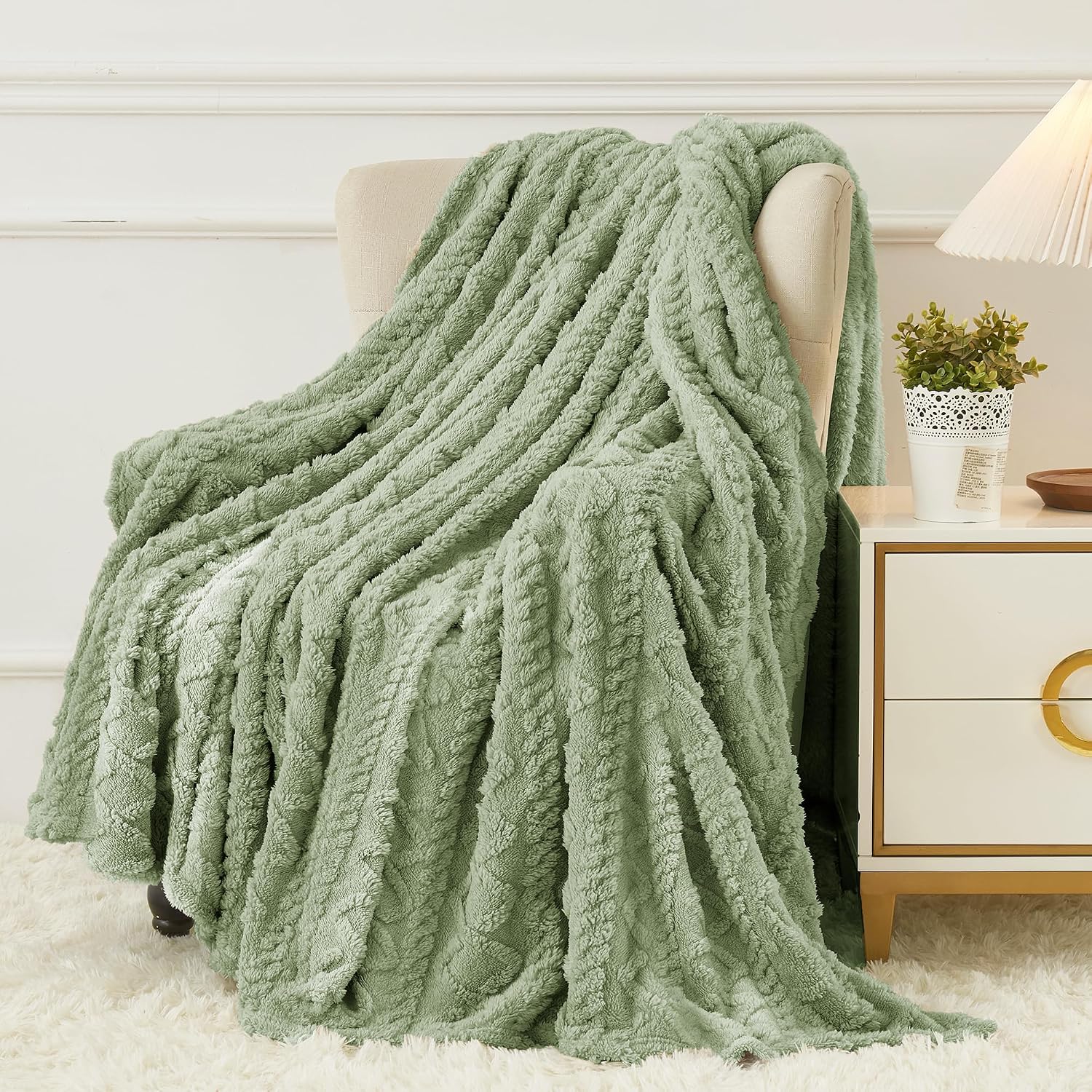 Flannel Throw Blanket, Cozy Soft Lightweight, 50"x60", Sage Green