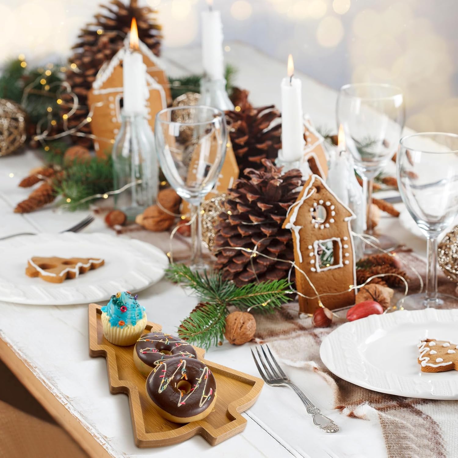 3 Pcs Christmas Wooden Serving Tray, Tree Plates & Charcuterie Board