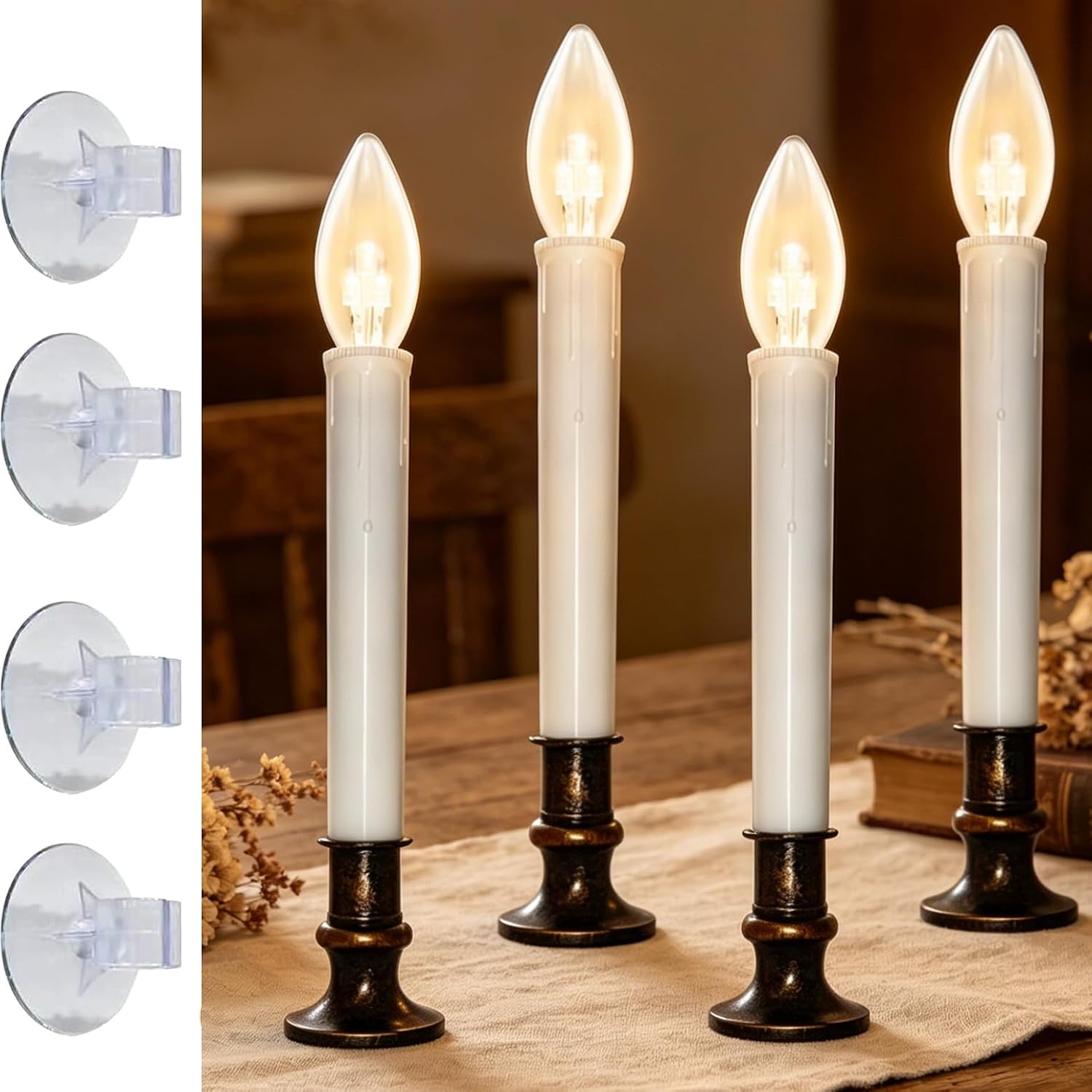 4 Pack Christmas Battery Operated LED Window Candles with Timer