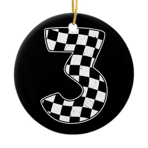3rd Birthday Checkered Number 3 Car Racing Flag  Ceramic Ornament