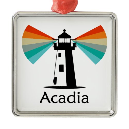 Acadia National Park Lighthouse Rainbow Metal Ornament