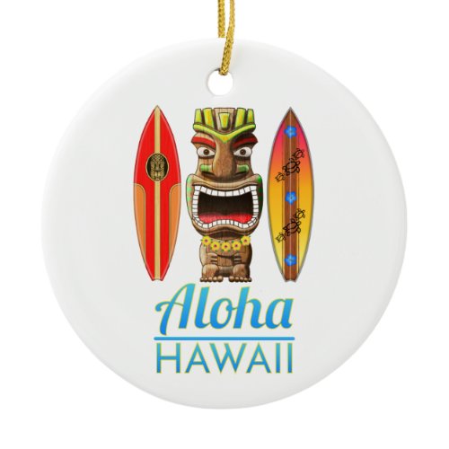 Aloha Hawaii Hawaiian Tiki Surfing Ceramic Ornament