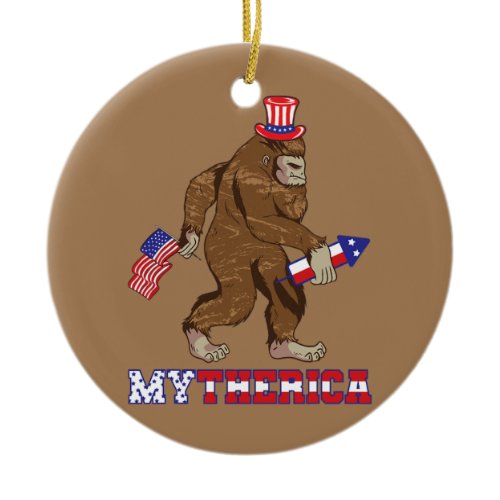America Gorilla Rocket Patriotic American Flag Ceramic Ornament