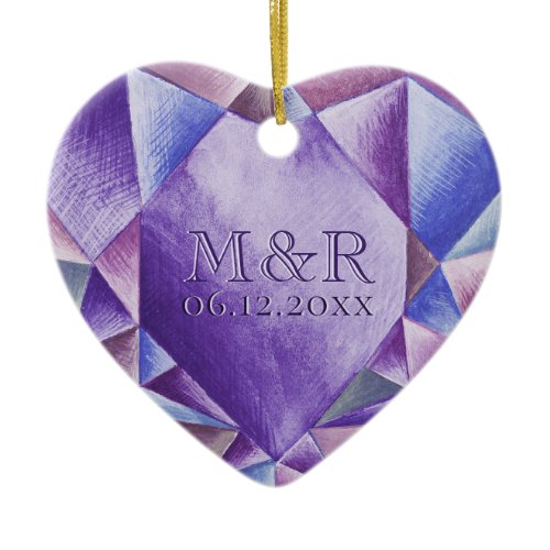 Amethyst Watercolor Heart 33rd Wedding Anniversary Ceramic Ornament