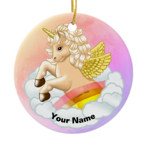 Baby Rainbow Unicorn Ceramic Ornament