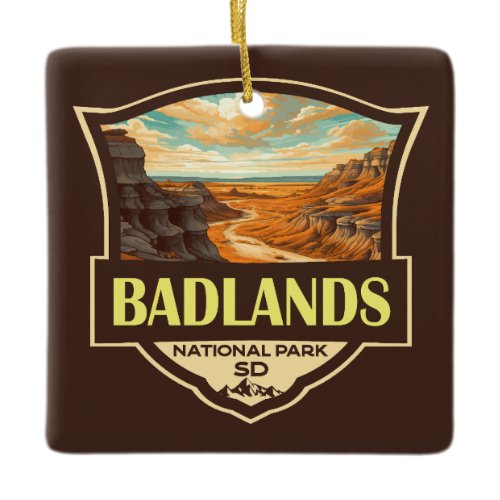 Badlands National Park Illustration Retro Ceramic Ornament