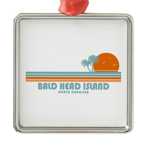 Bald Head Island North Carolina Sun Palm Trees Metal Ornament