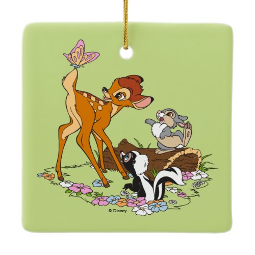 Bambi With Butterfly On Tail Ceramic Ornament