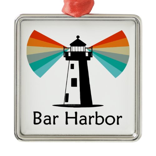 Bar Harbor Maine Lighthouse Rainbow Metal Ornament