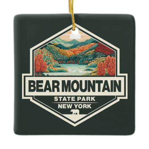Bear Mountain State Park New York Travel Art Badge Ceramic Ornament