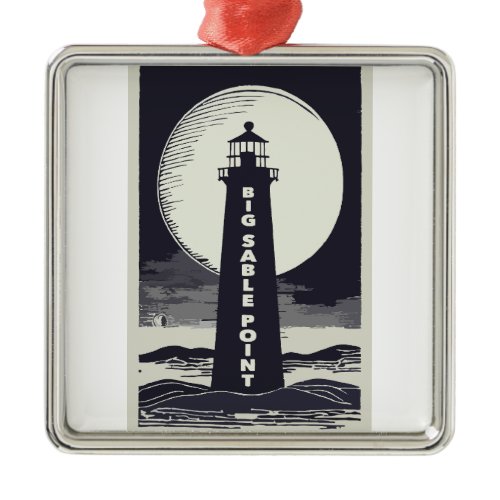 Big Sable Point Michigan Lighthouse Moon Metal Ornament