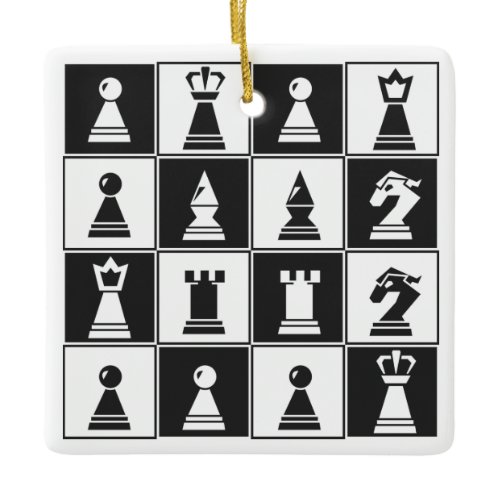 Black White Chess Pieces Square Ornament