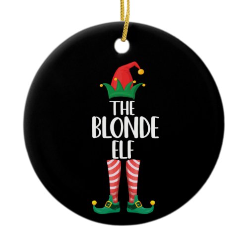 Blonde Elf Matching Family Christmas Party Elf Ceramic Ornament
