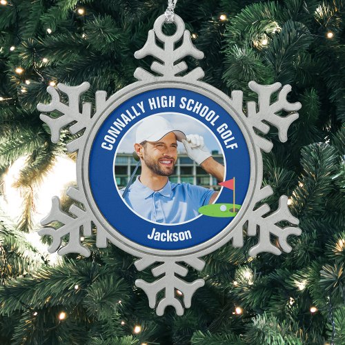 Blue Golfer Photo High School Golf Team Snowflake Pewter Christmas Ornament