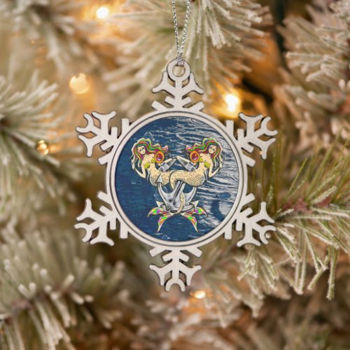 Bound Mermaids - Nautical Design for Ocean Lovers Snowflake Pewter Christmas Ornament