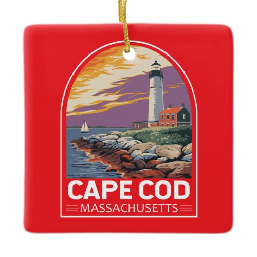 Cape Cod Massachusetts Travel Art Emblem Ceramic Ornament
