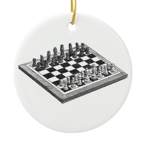 Chess Board and Chess Pieces Vintage Art Ceramic Ornament