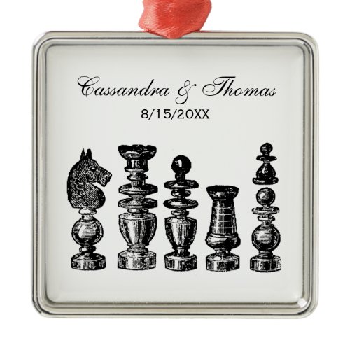 Chess Pieces Vintage Art Metal Ornament