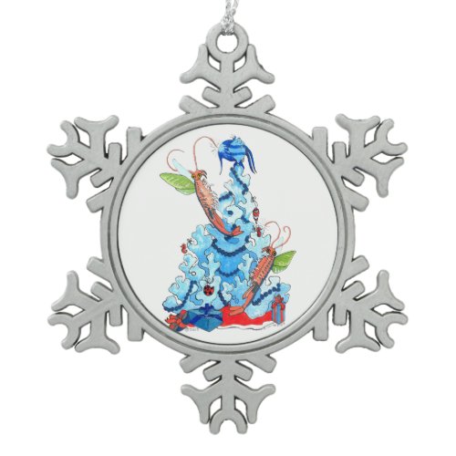 Christmas Tree Fairy Shrimp Decorating Holidays Snowflake Pewter Christmas Ornament