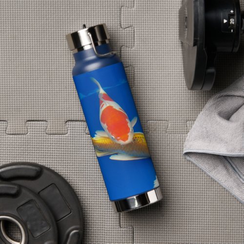 Colorful Koi in Blue Pool Water Bottle