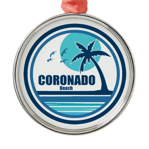 Coronado Beach California Palm Tree Birds Metal Ornament