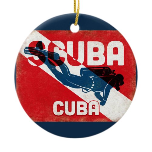 Cuba Scuba Diver - Blue Retro Ceramic Ornament