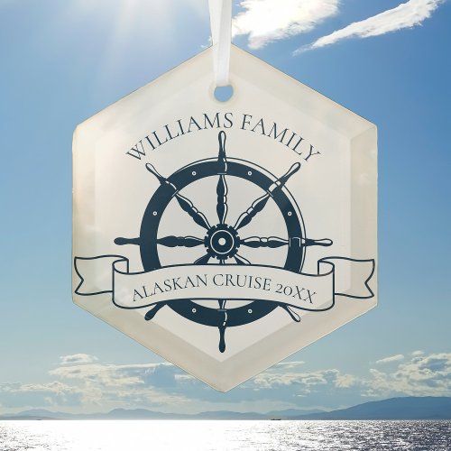 Custom Family Cruise Ship Trip Keepsake Nautical Glass Ornament