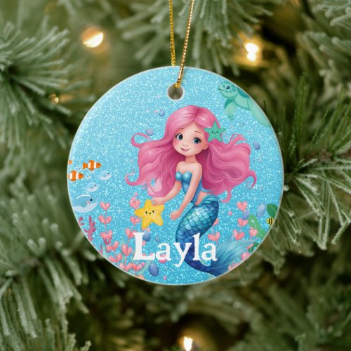 Custom Mermaid Child Name Ceramic Ornament
