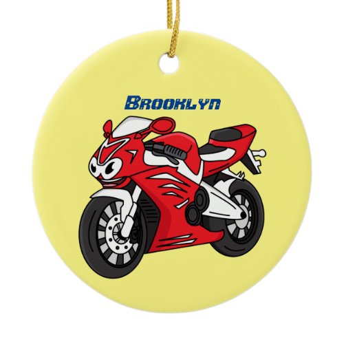 Cute red sports motorcycle cartoon  ceramic ornament