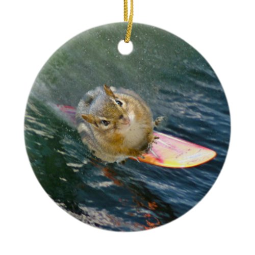 Cute Surfing Chipmunk Ceramic Ornament