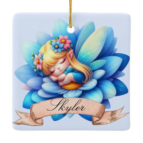 Cute Whimsical Floral Sweet Dreams Sleeping Fairy Ceramic Ornament