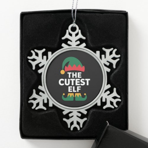 Cutest Elf Matching Family Christmas  Snowflake Pewter Christmas Ornament