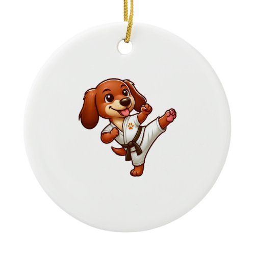 Dachshund karate martial arts high kick ceramic ornament