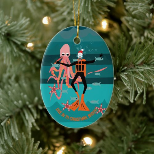 Deep sea divers Christmas  Ceramic Ornament