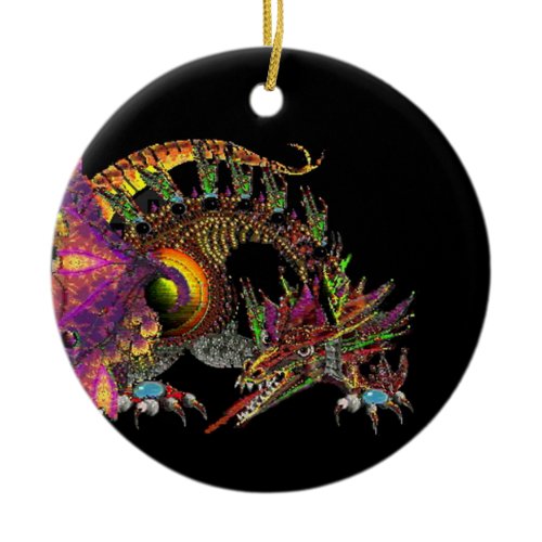 DRAGO,FANTASY GOLD DRAGON IN PURPLE BLACK,Red Ruby Ceramic Ornament