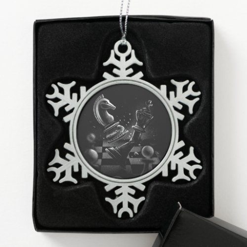 Dramatic Chess Battle – Knight vs. Horse  Snowflake Pewter Christmas Ornament