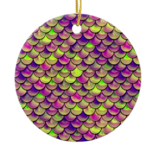 Falln Purple and Green Scales Ceramic Ornament