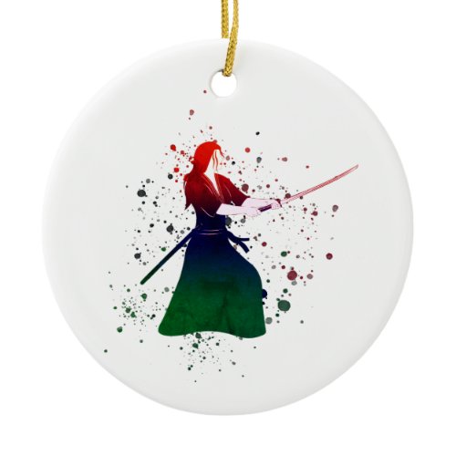 Female Samurai Warrior with Sword Ceramic Ornament