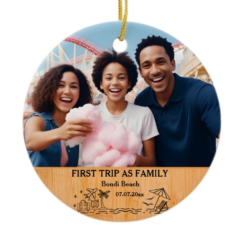 First Trip As Family keepsake &amp; Custom 2 Photos Ceramic Ornament