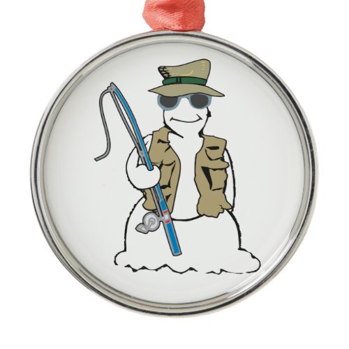 Fisherman snowman with vest metal ornament