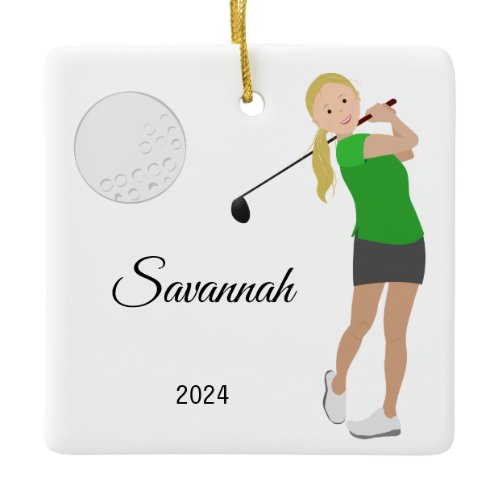 Golf Girl Blonde Hair Ceramic Ornament
