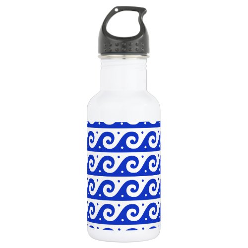 Greek Fret, Mediterranean Wave Pattern, Blue Stainless Steel Water Bottle