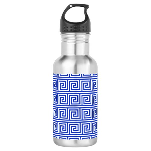 Greek Meander Key Squares Pattern Blue Stainless Steel Water Bottle