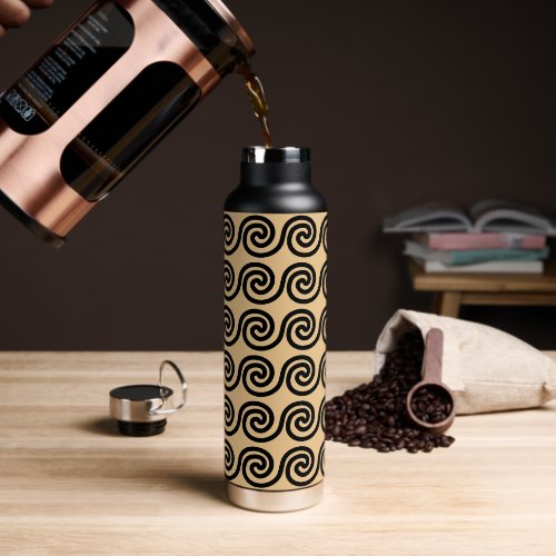 Greek Meander Key Waves Pattern Brown Water Bottle
