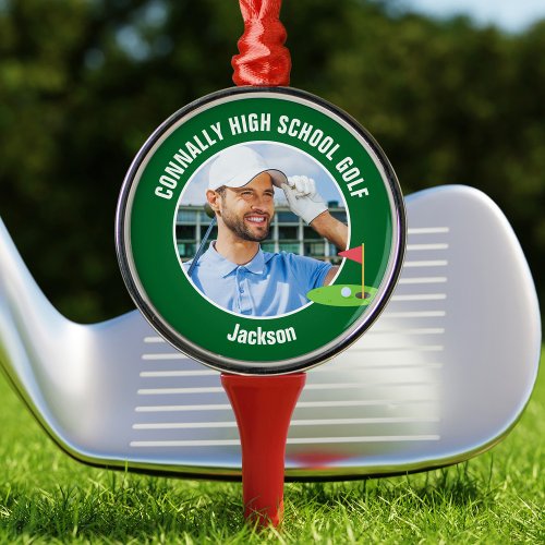 Green Golfer Photo High School Golf Team Christmas Metal Ornament